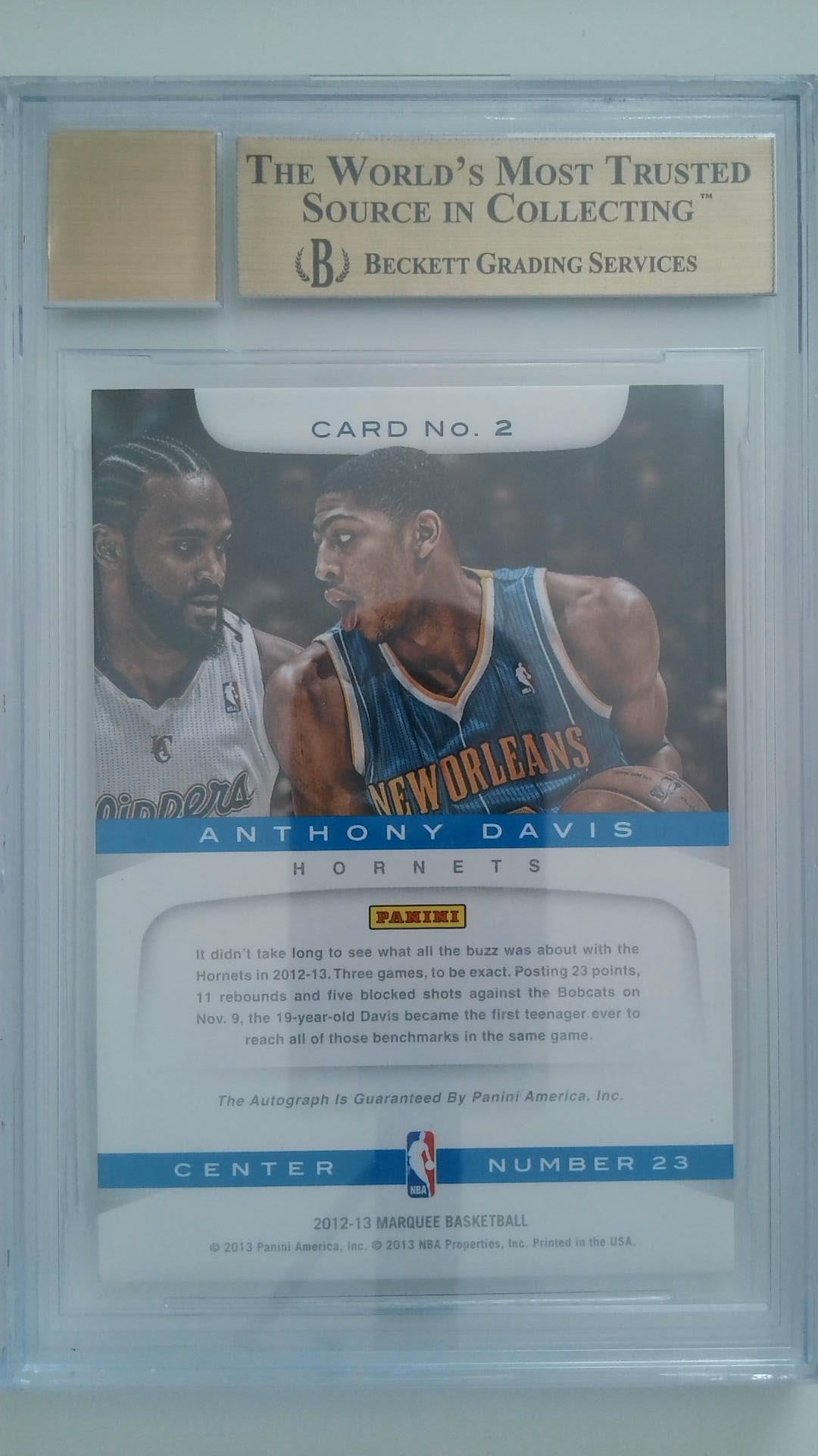 2012-13 Panini Marque Rookie Signatures Anthony Davis #2 RC BGS 10/10