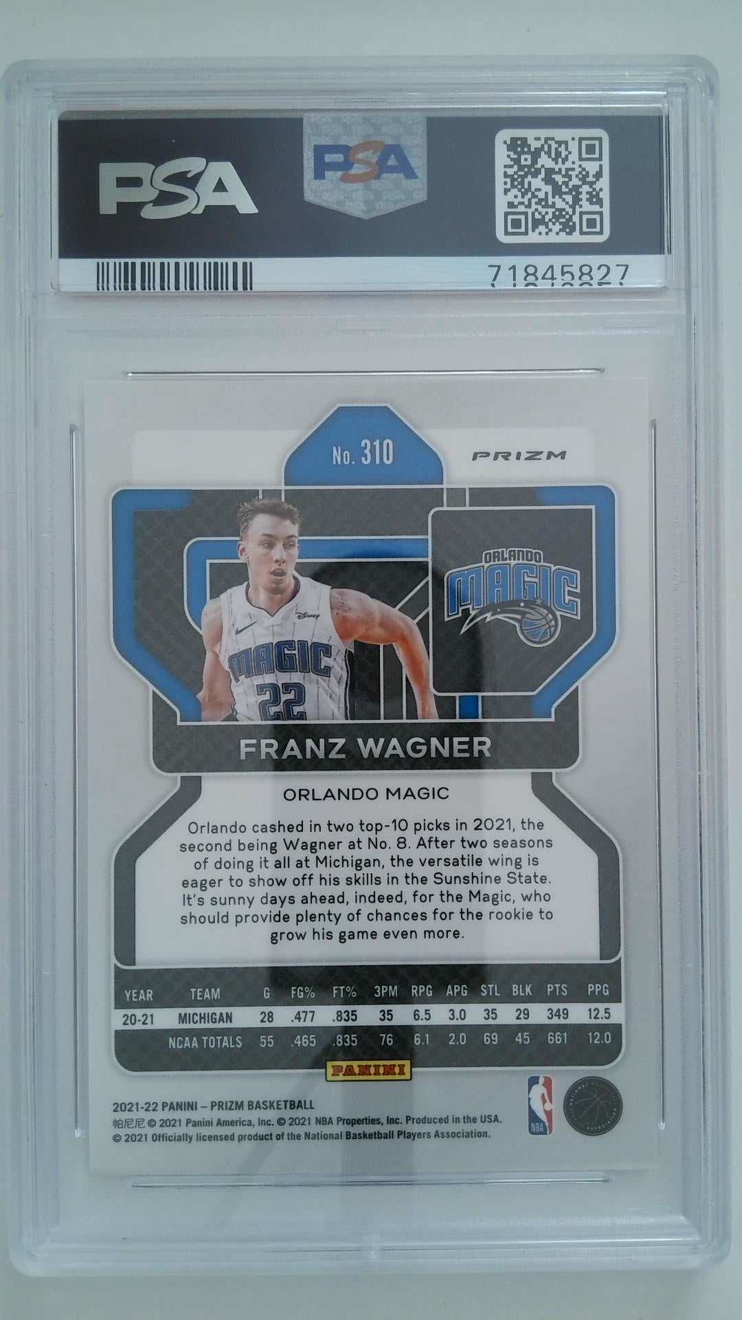 2021 Prizm Red Ice Franz Wagner #310 RC PSA 10