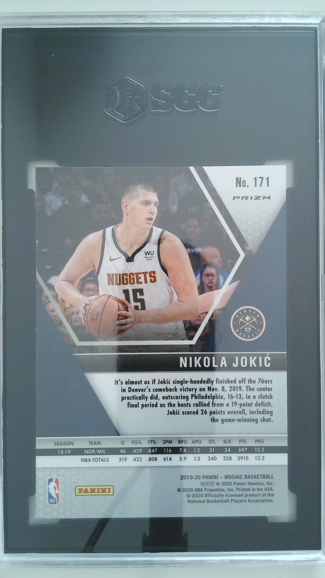 2019-20 Panini Mosaic Orange Reactive Prizm Nikola Jokic #171 SGC 10