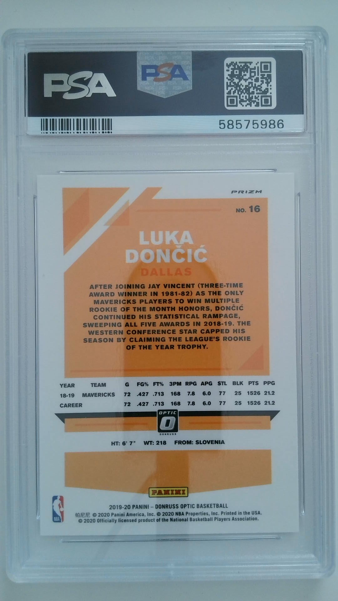 2019 Panini Donruss Optic Blue Velocity Luka Doncic #16 PSA 10