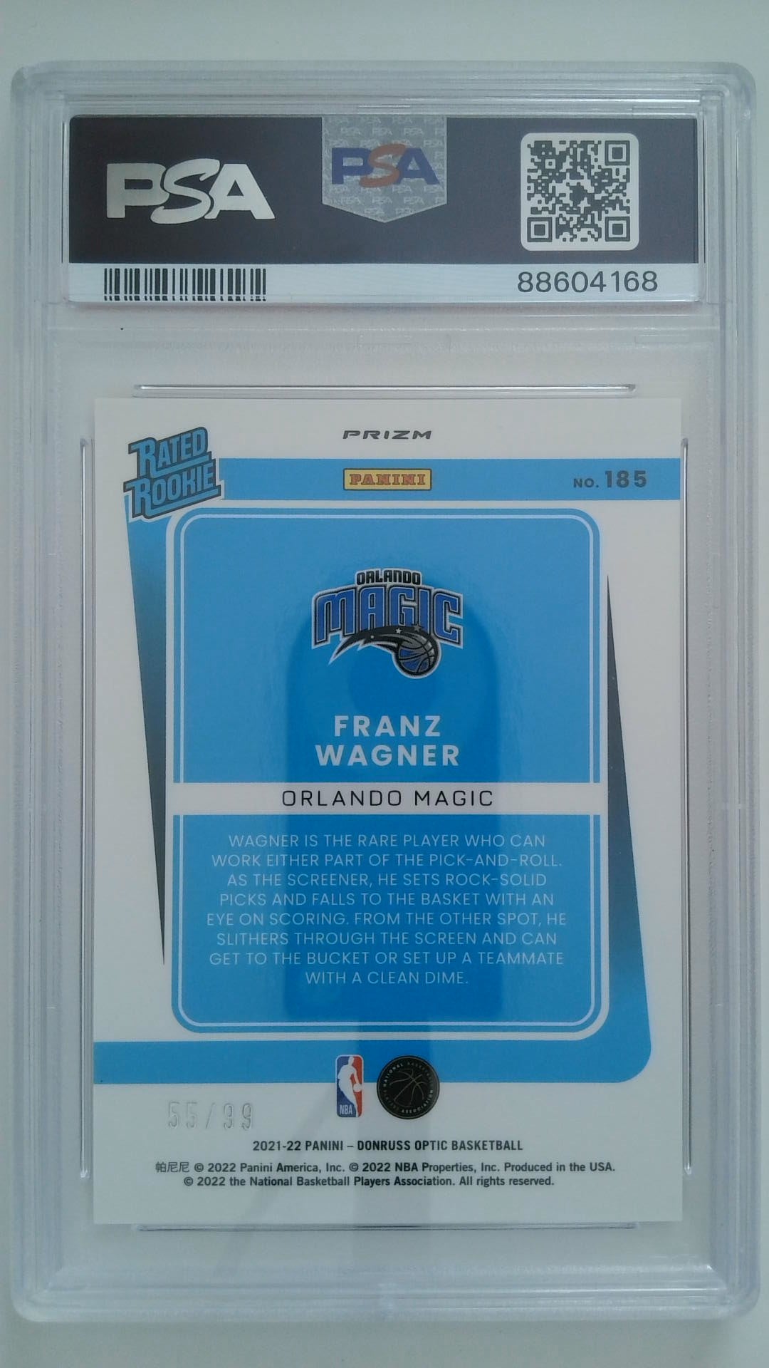 2021 Donruss Optic Red 55/99 Franz Wagner #185 RC PSA 9