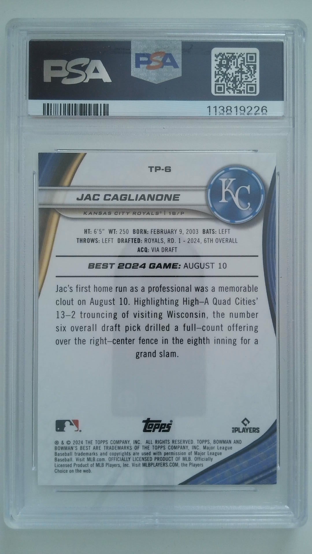 2024 Bowmans Best Top Prospects-Wave Jac Caglianone #TP6 PSA 10