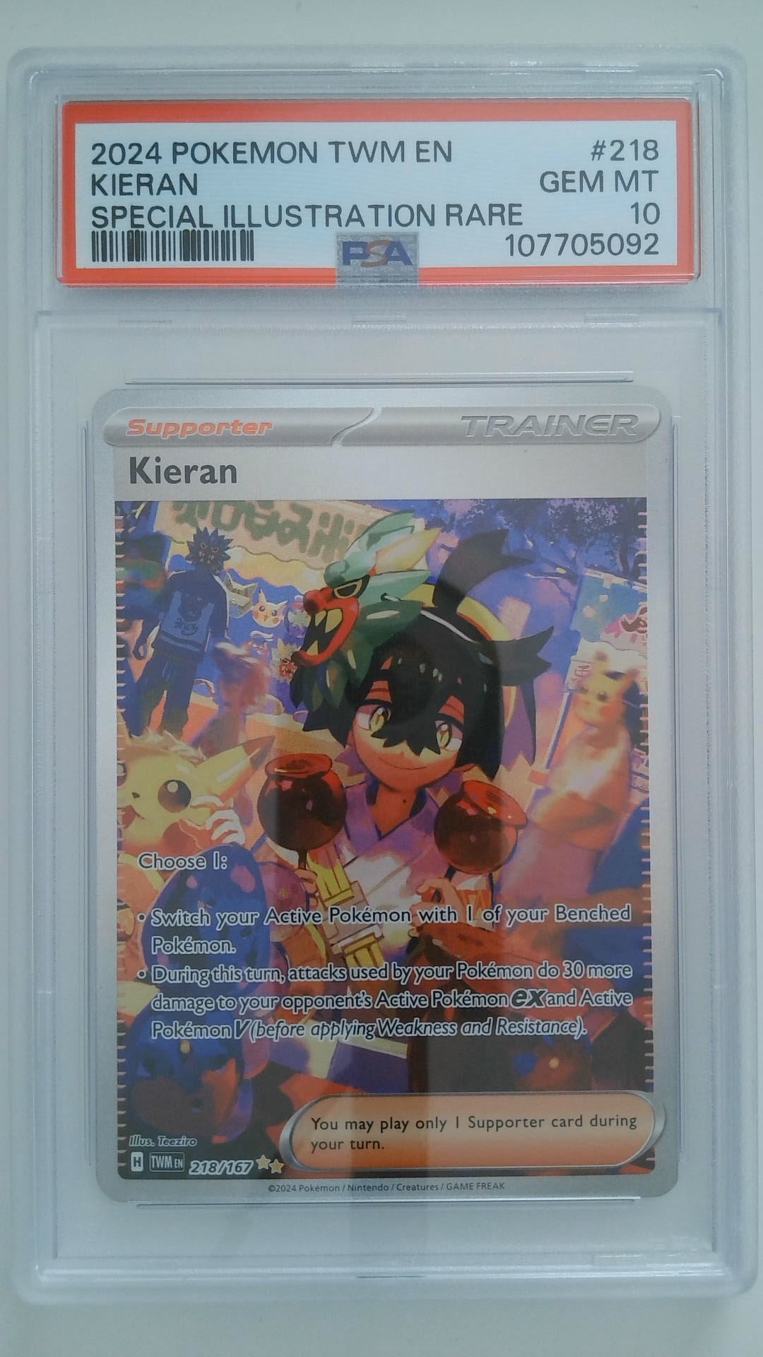 2024 Pokemon TWM EN Special Illustration Rare Kieran #218 PSA 10