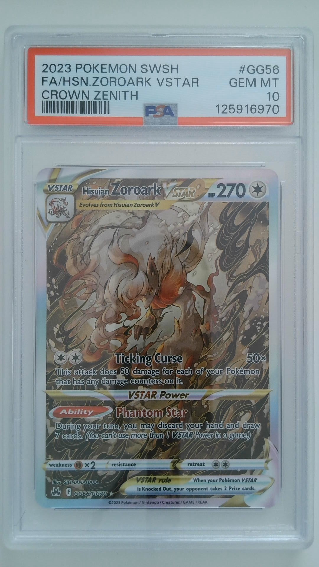 2023 Pokemon SWSH Crown Zenith FA/HSN. Zoroark VSTAR #GG56 PSA 10