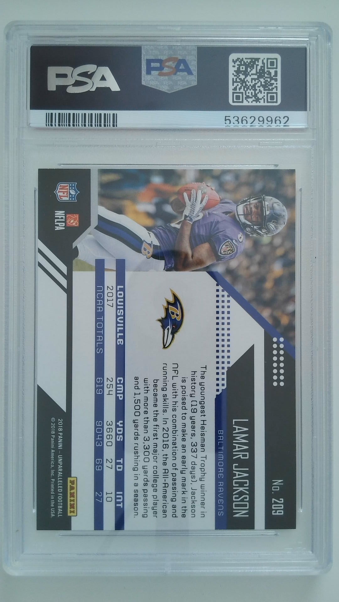 2018 Panini Unparalleled Lamar Jackson #209 RC PSA 9