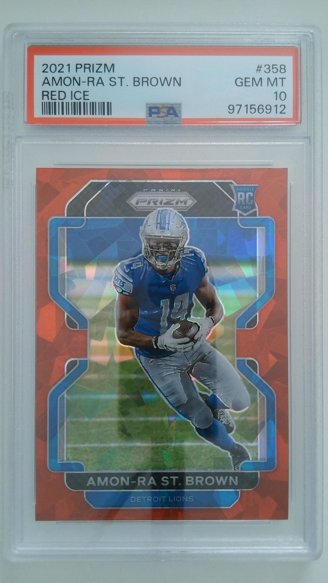 2021 Prizm Red Ice Amon-Ra St. Brown #358 RC PSA 10