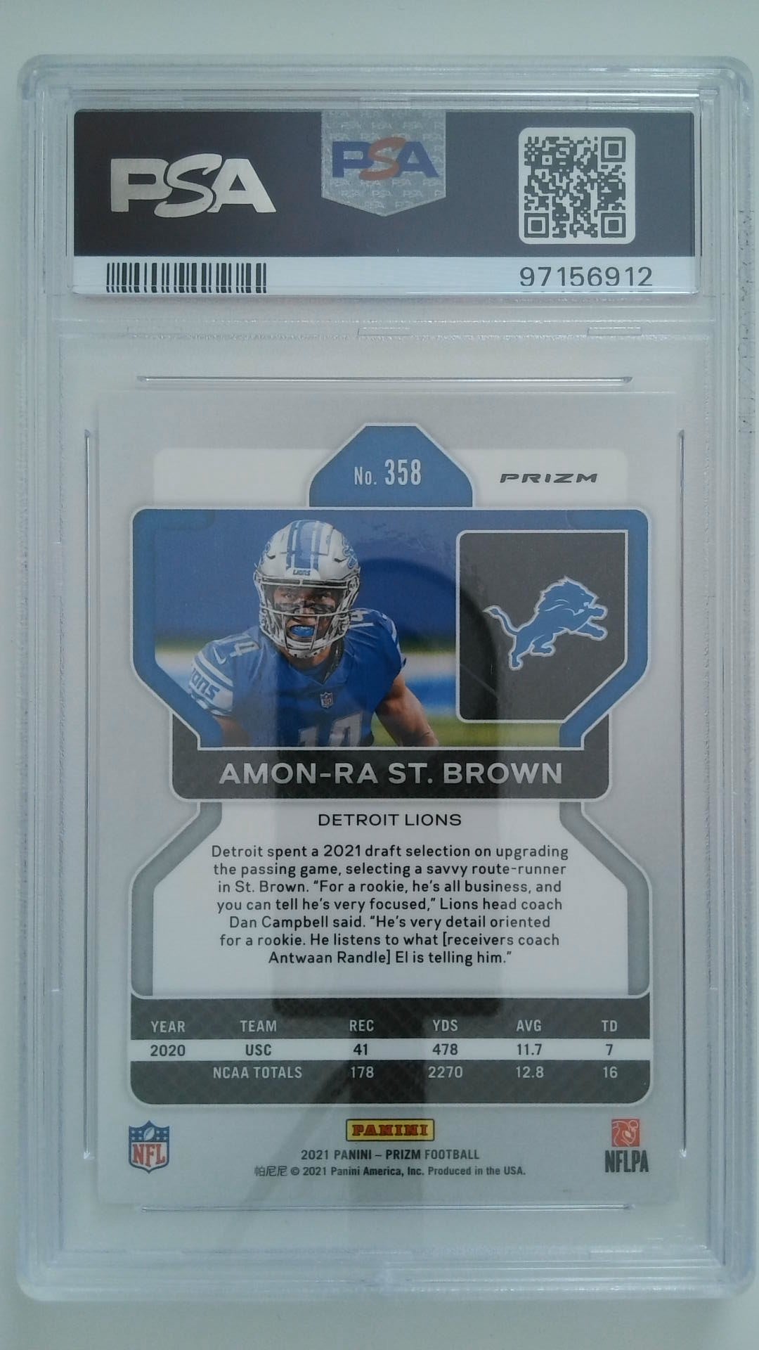 2021 Prizm Red Ice Amon-Ra St. Brown #358 RC PSA 10