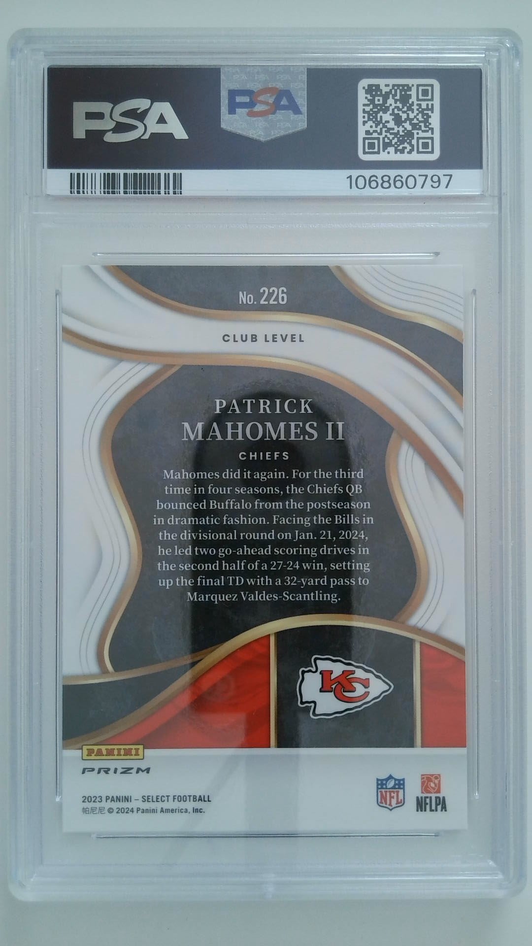 2023 Select Silver Prizm Patrick Mahomes II #226 PSA 10