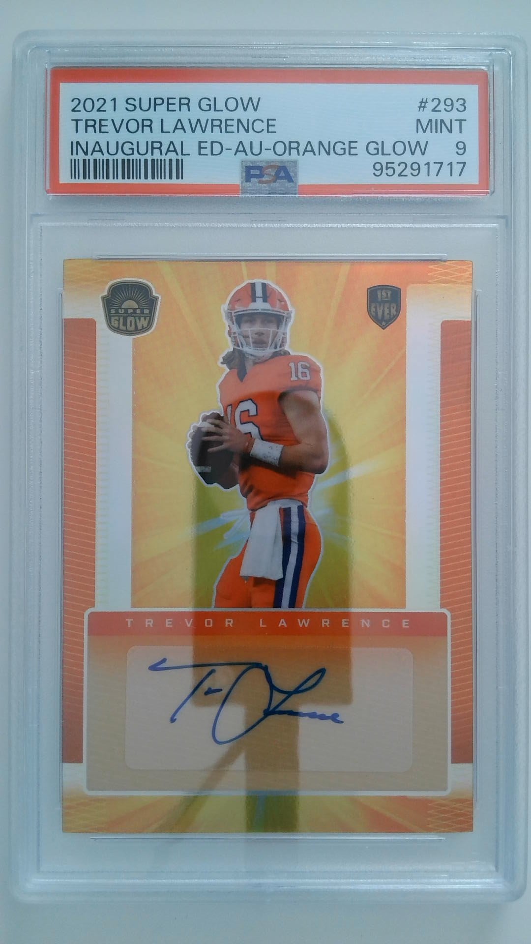 2021 Super Glow Inaugural ED-AU-Orange Glow 94/100 Trevor Lawrence #293 PSA 9