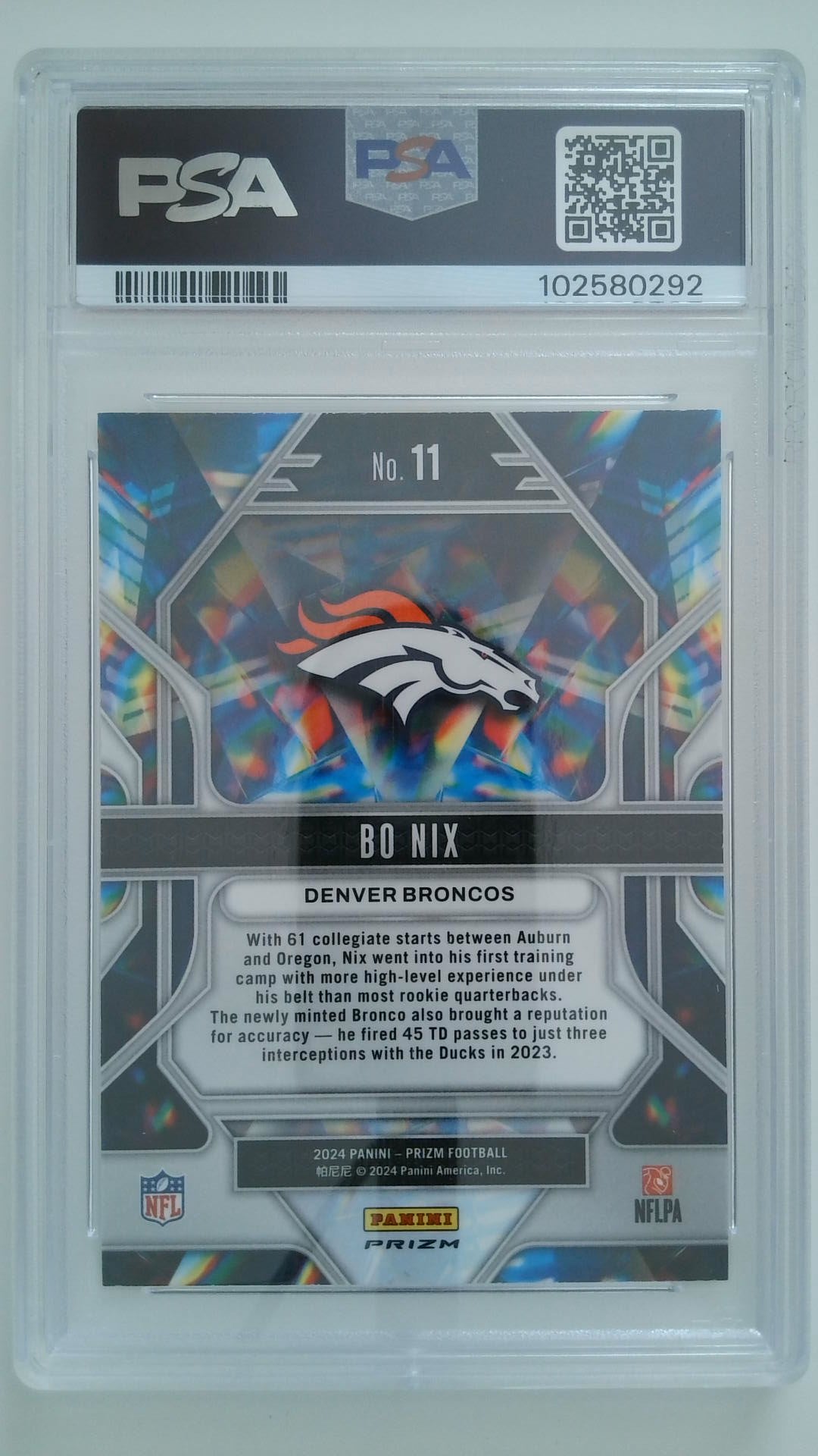 2024 Prizm Prizmatic-Silver-Prizm Bo Nix #11 RC PSA 10