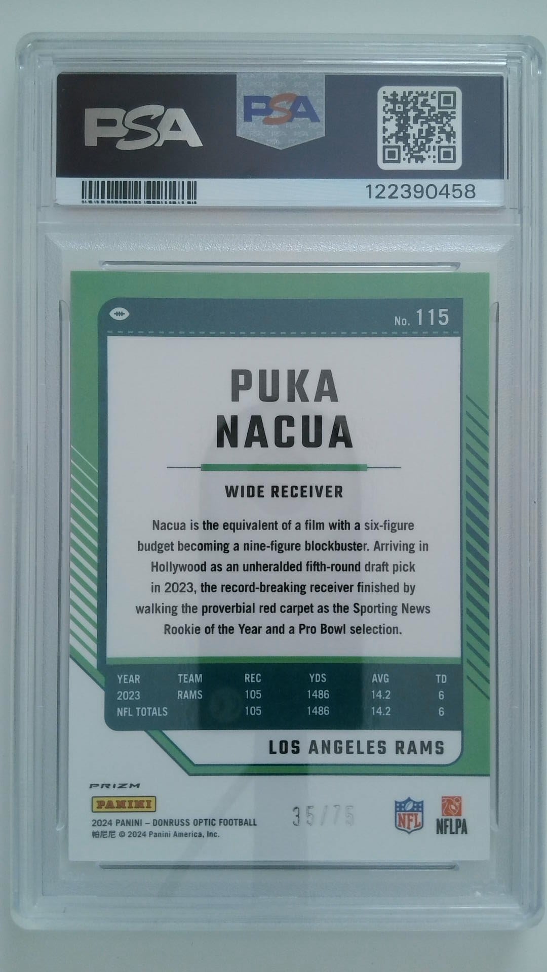 2024 Donruss Optic Electricity Puka Nacua #115 PSA 10