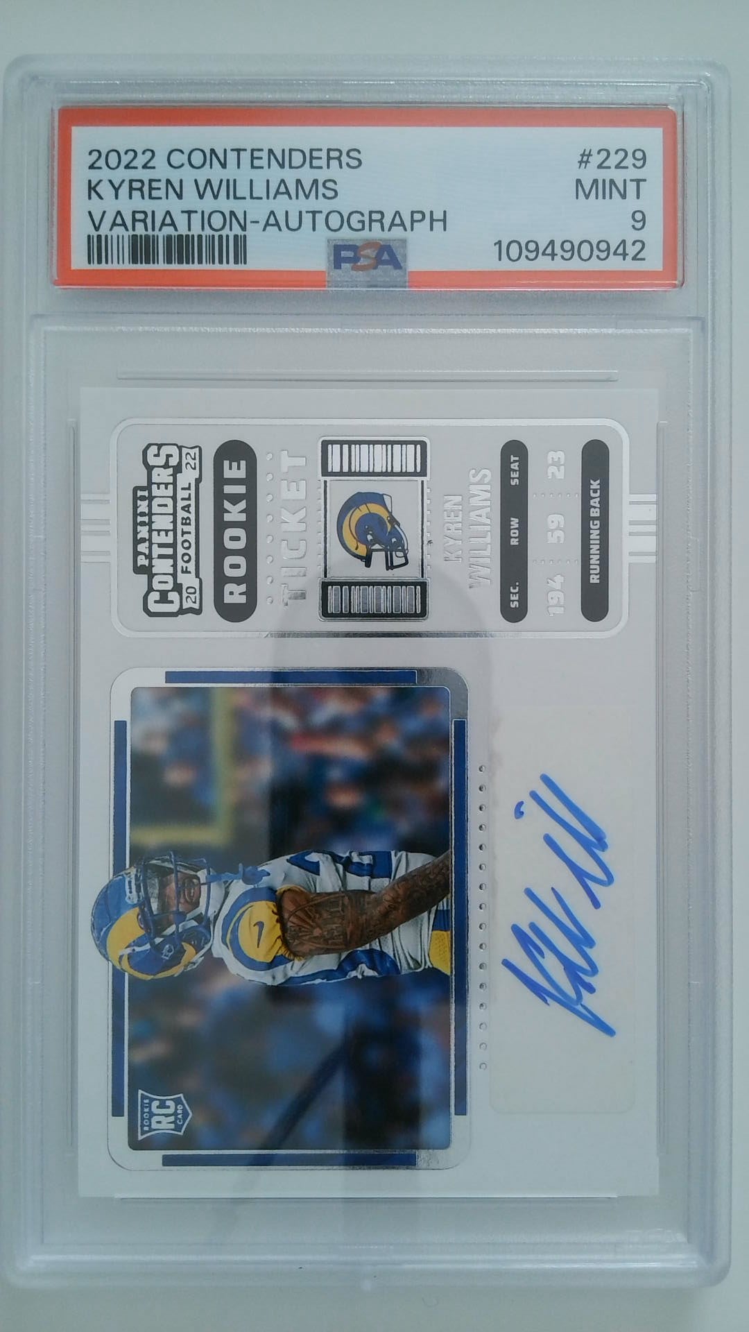 2022 Contenders Variation-Autograph Kyren Williams #229 RC PSA 9