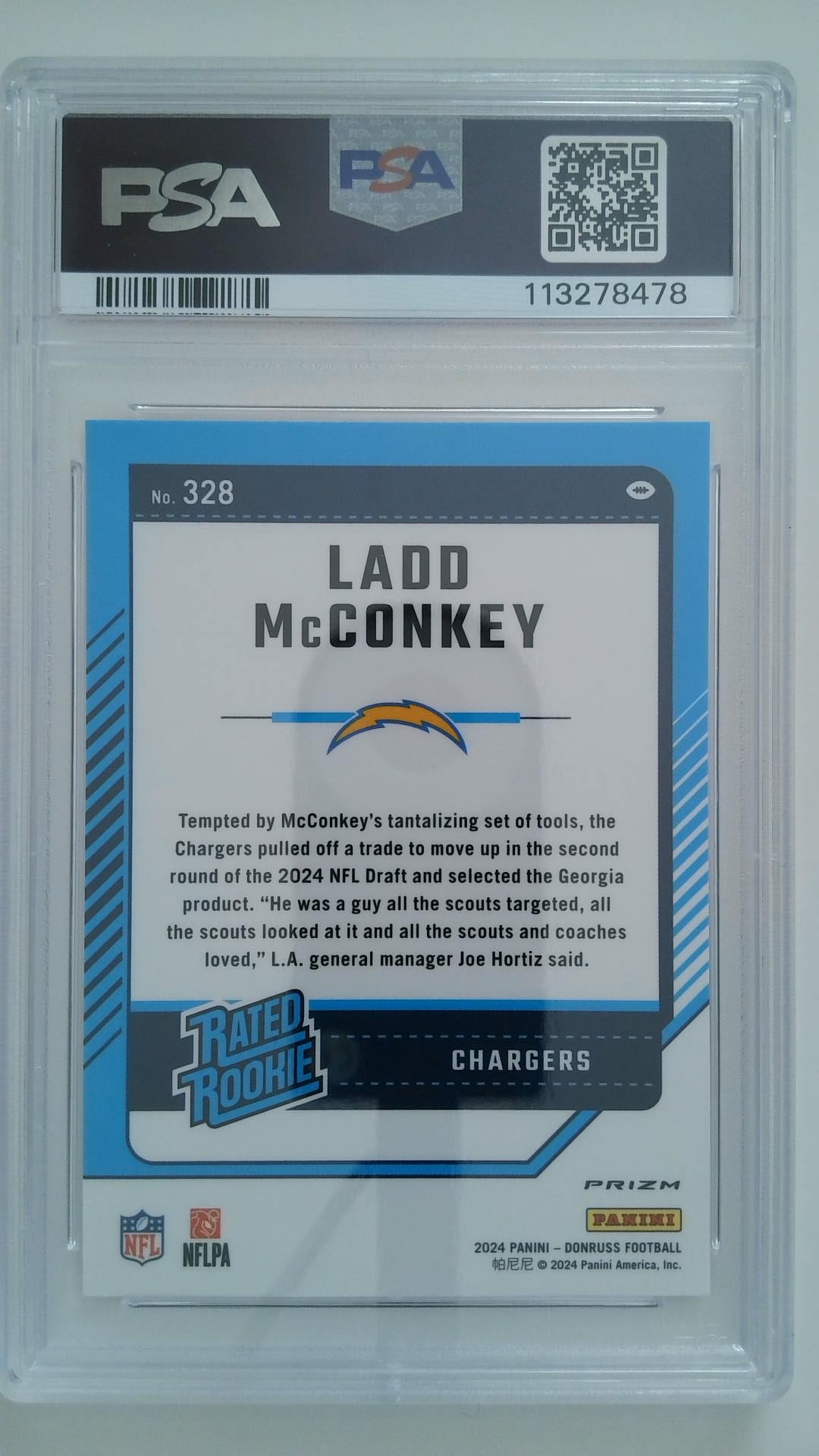 2024 Donruss Optic Preview-Red Pandora Ladd McConkey #328 RC PSA 10