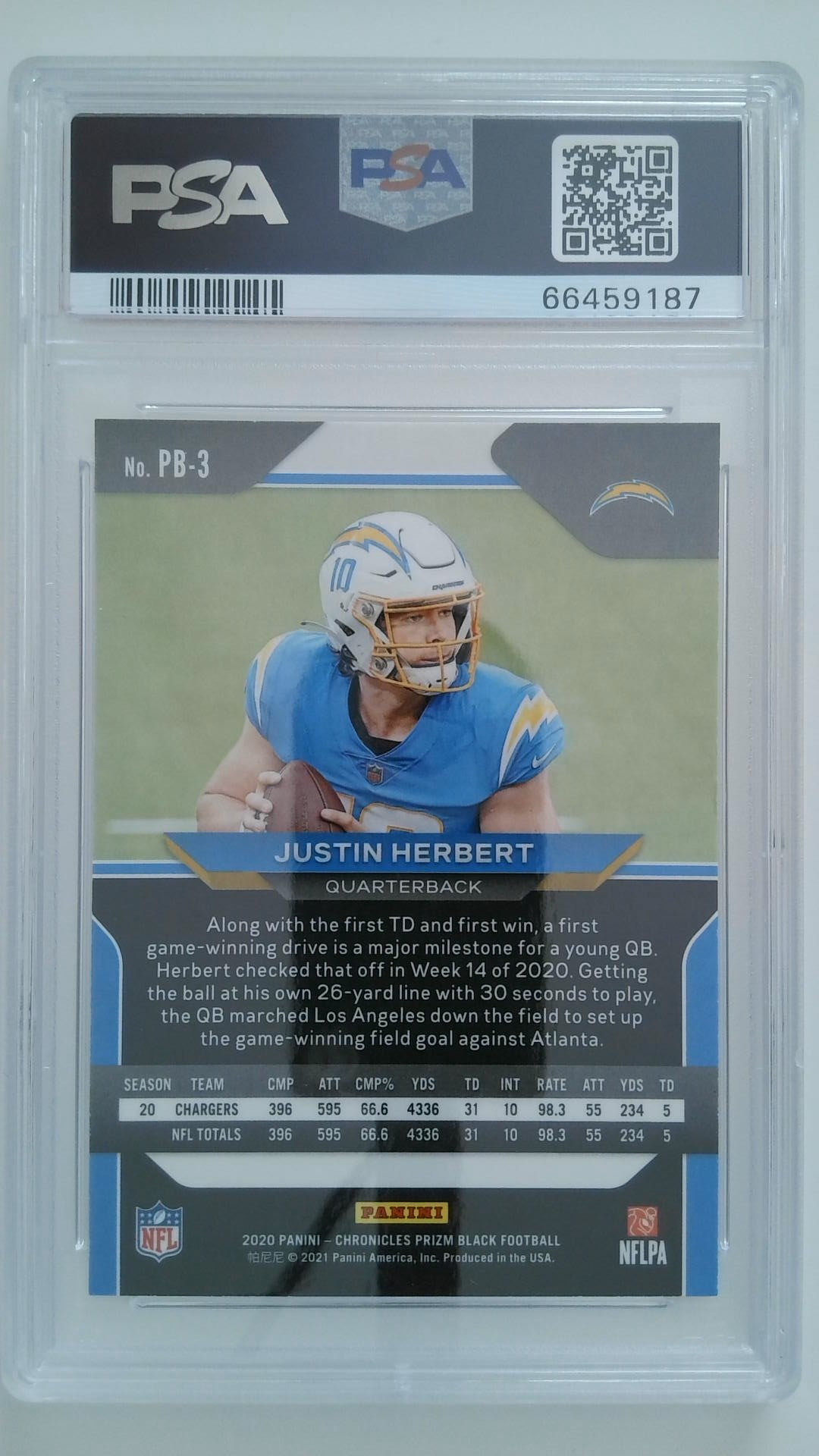 2020 Panini Chronicles Prizm Black Justin Herbert #PB3 RC PSA 10
