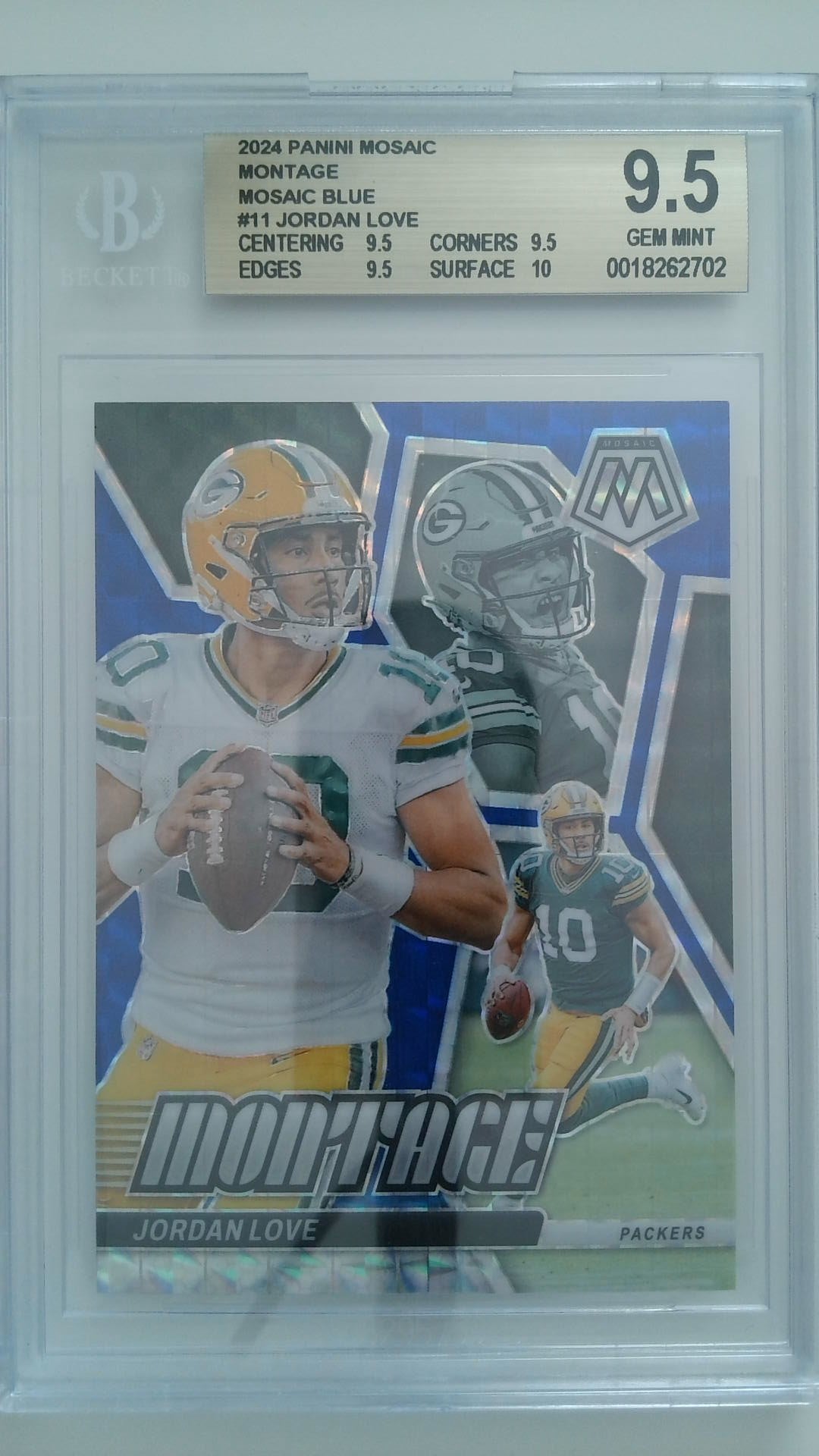 2024 Panini Mosaic Montage Blue 04/99 Jordan Love #11 BGS 9.5