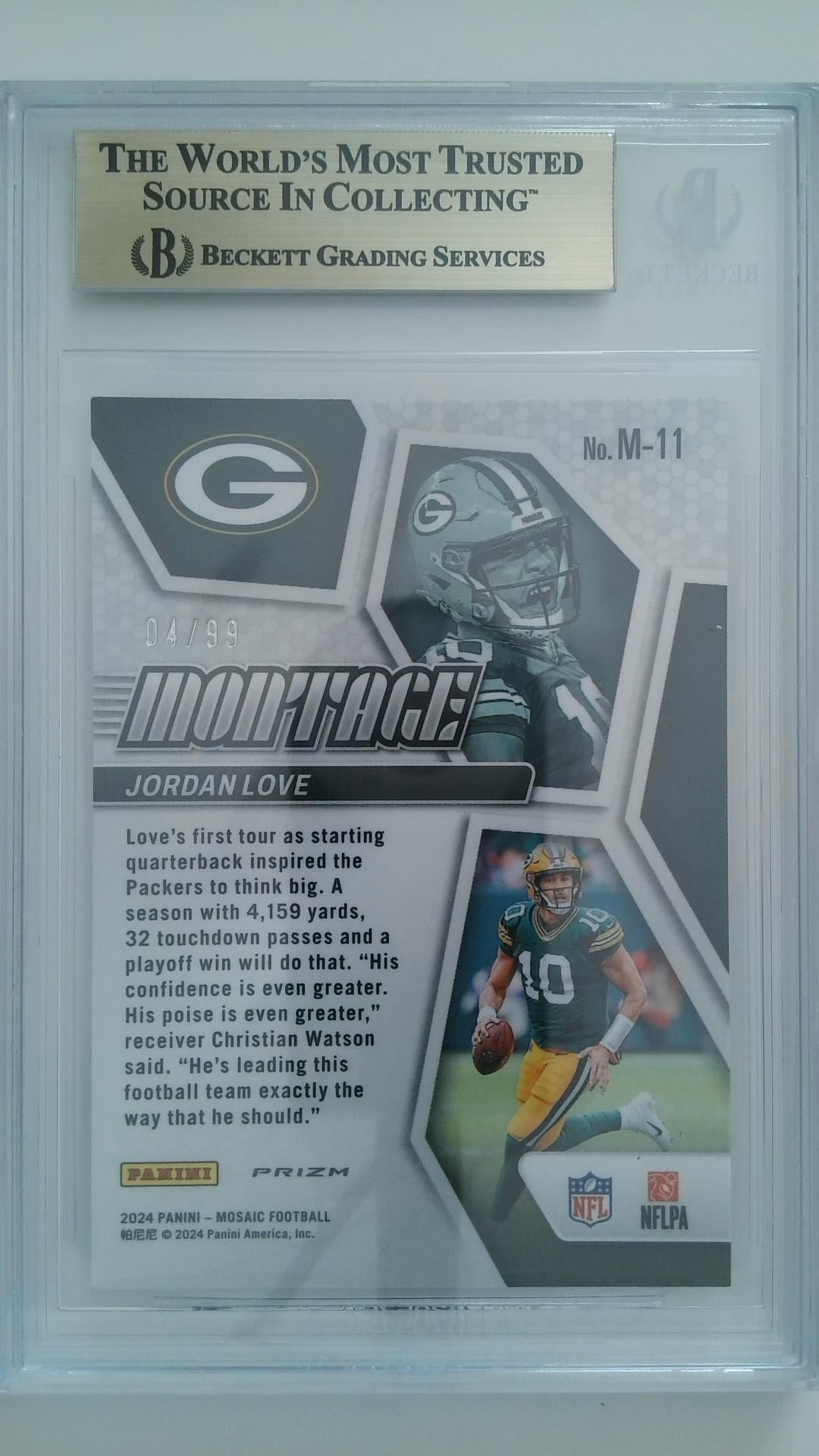 2024 Panini Mosaic Montage Blue 04/99 Jordan Love #11 BGS 9.5