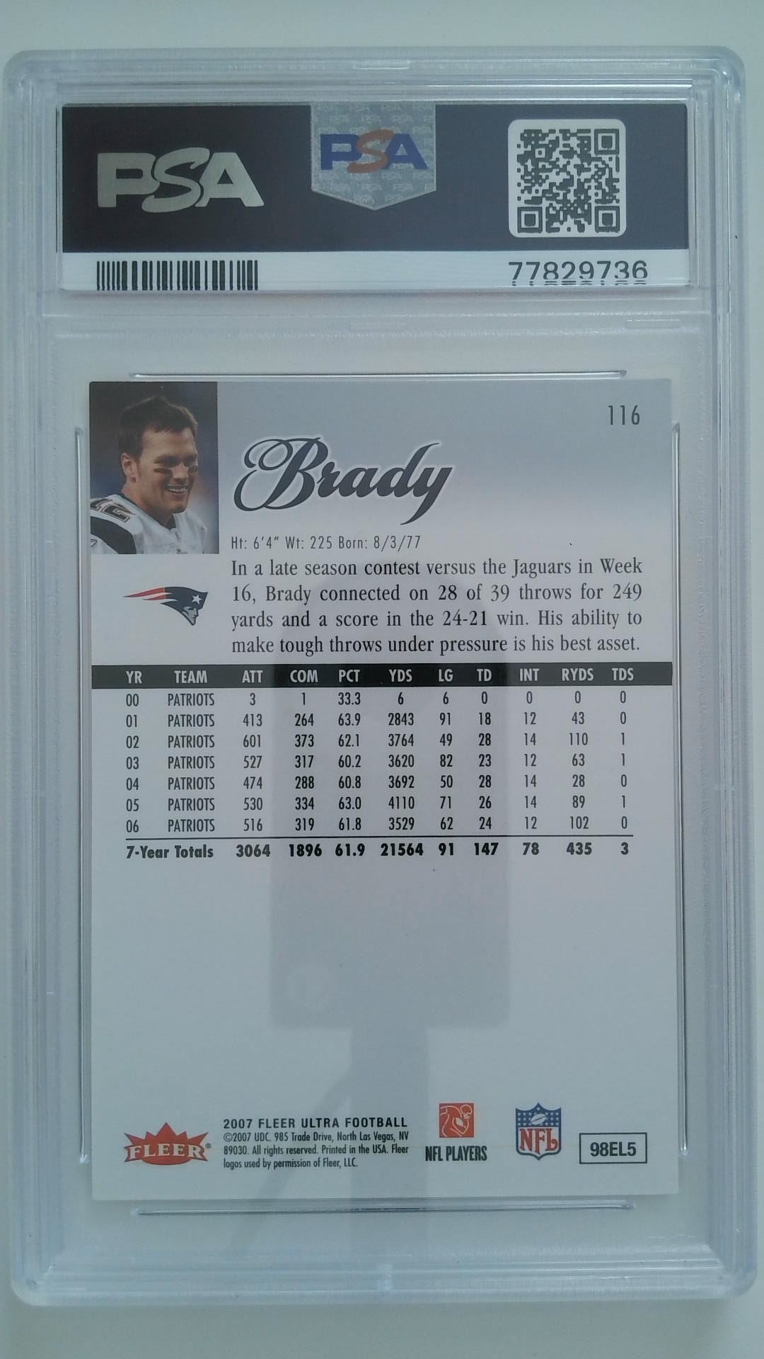 2007 Fleer Ultra Tom Brady #116 PSA 9