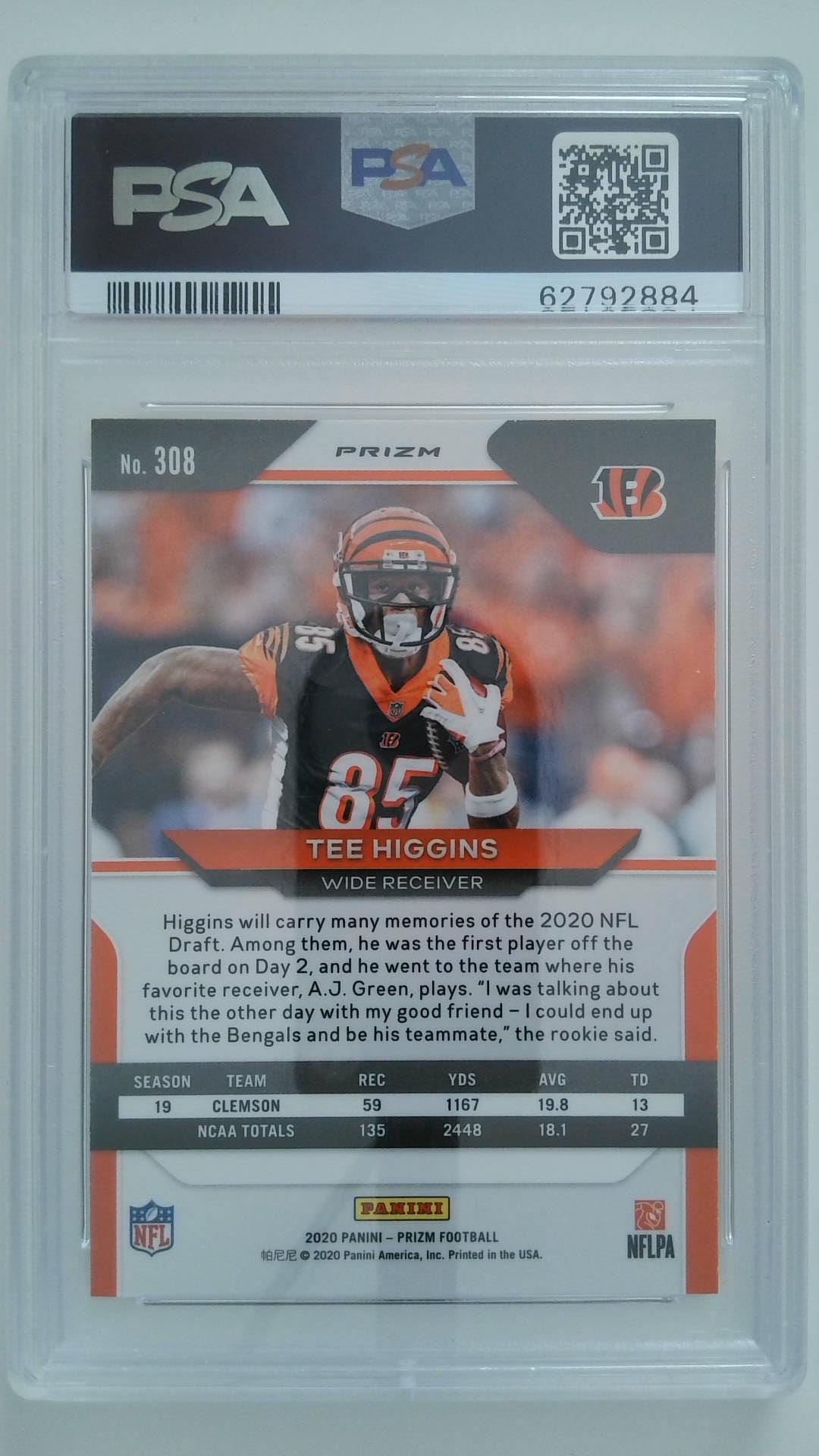 2020 Panini Prizm Lazer Prizm Tee Higgins #308 RC PSA 10