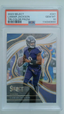 2023 Select Tri-Color Prizm 126/149 Lamar Jackson #241 PSA 10