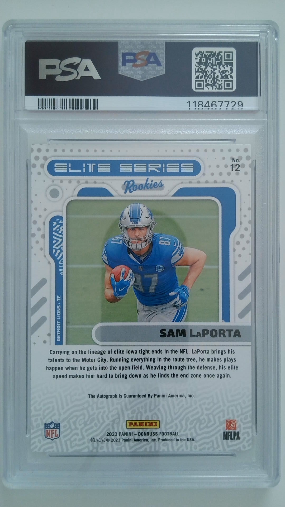 2023 Donruss Elite Series Rookies-Auto 39/99 Sam LaPorta #12 RC PSA 10