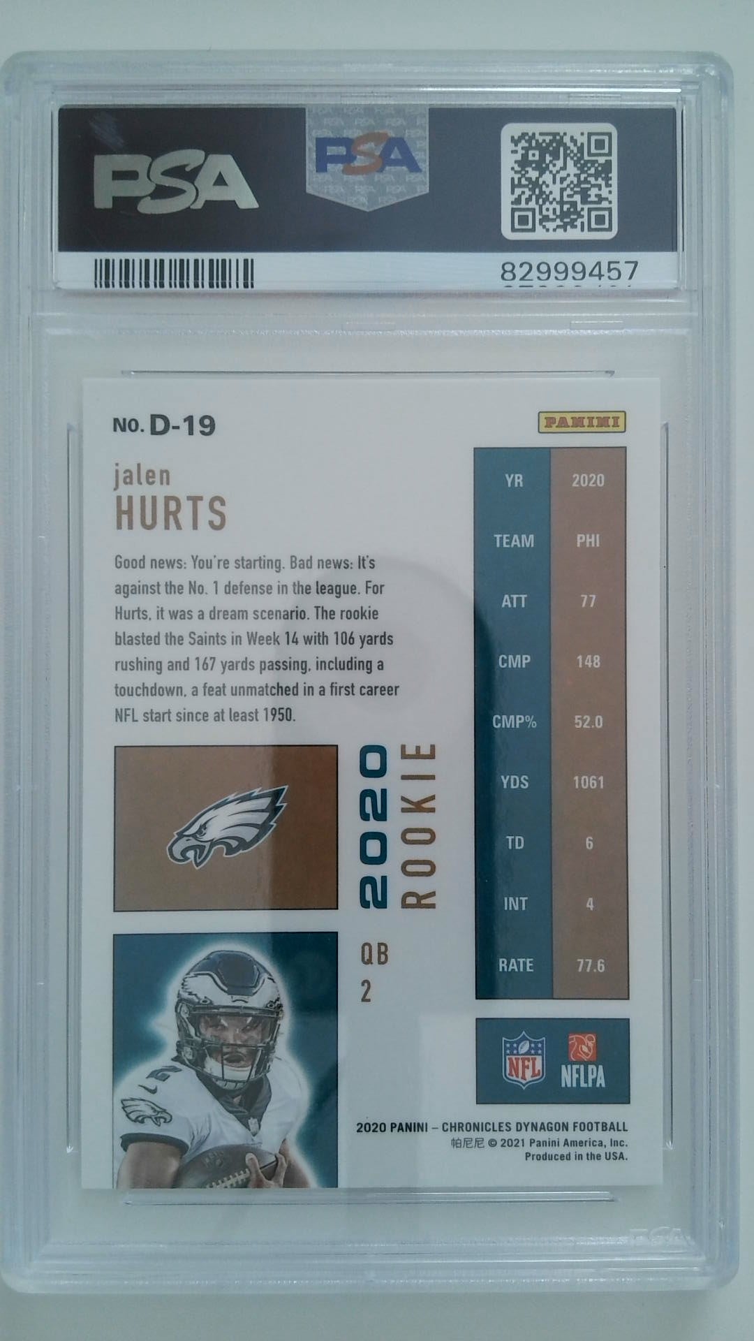 2020 Panini Chronicles Dynagon Rookies Jalen Hurts #D19 RC PSA 10