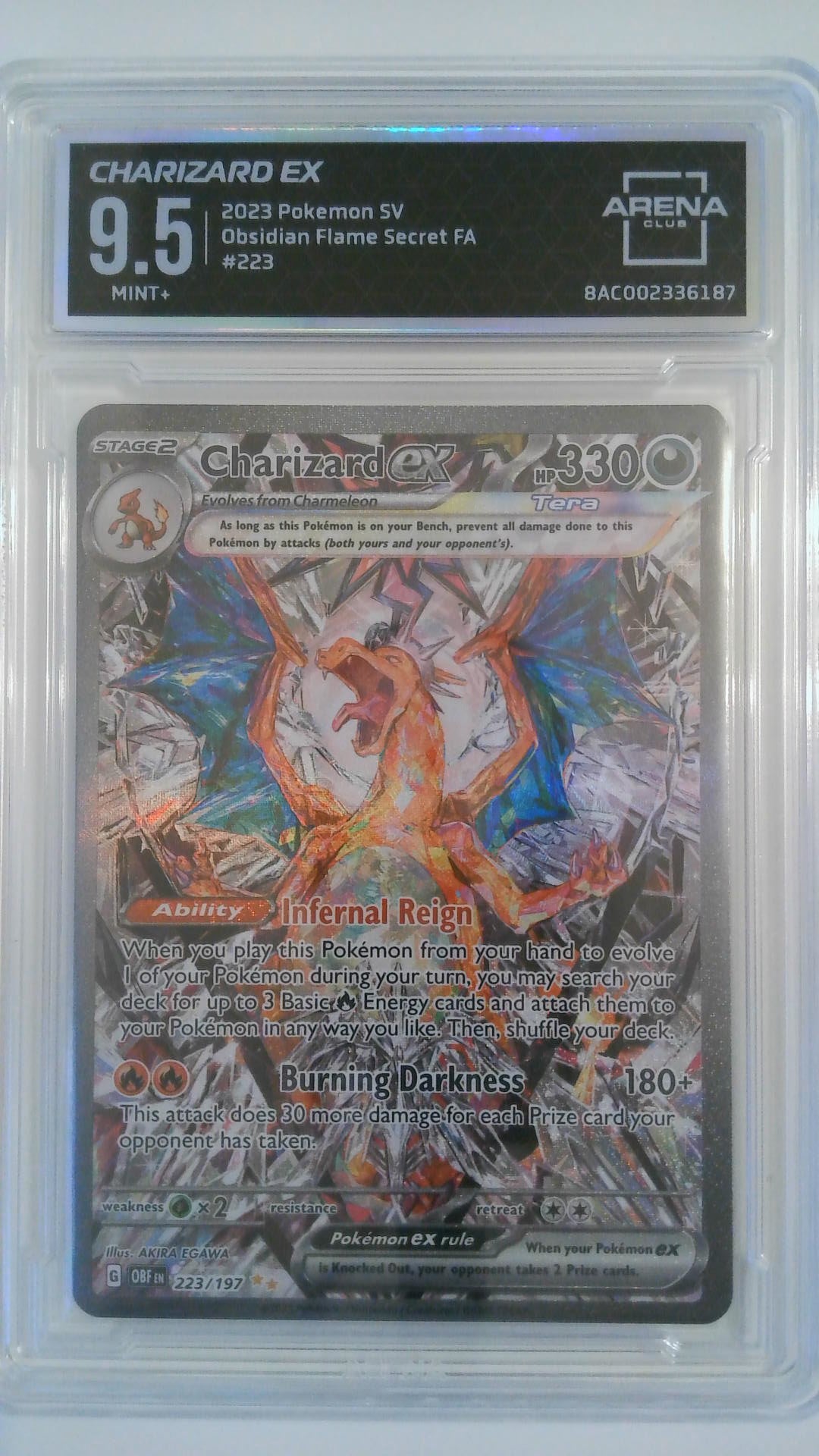 2023 Pokemon SV Obsidian Flame Secret FA Charizard EX #223 Arena Club 9.5