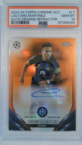 2023-24 Topps Chrome UCC Auto-Orange Refractor 07/25 Lautaro Martinez #LT PSA 10