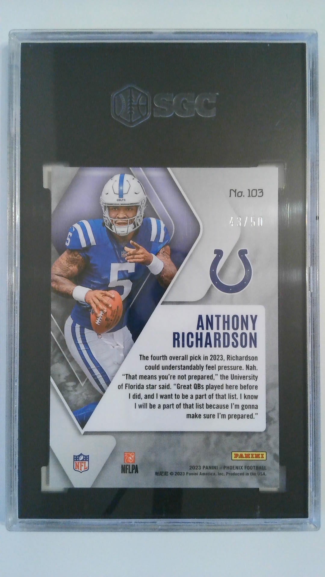 2023 Panini Phoenix Fire & Ice Seismic 43/50 Anthony Richardson #103 RC SGC 10