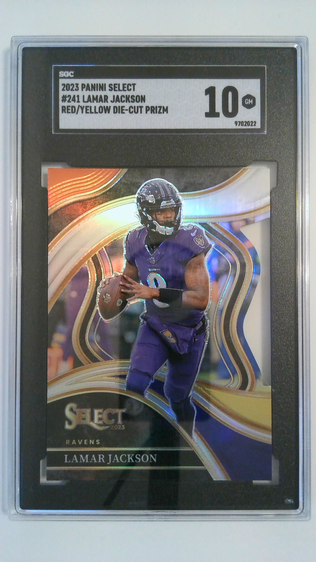 2023 Panini Select Red/Yellow Die-Cut Prizm Lamar Jackson #241 SGC 10