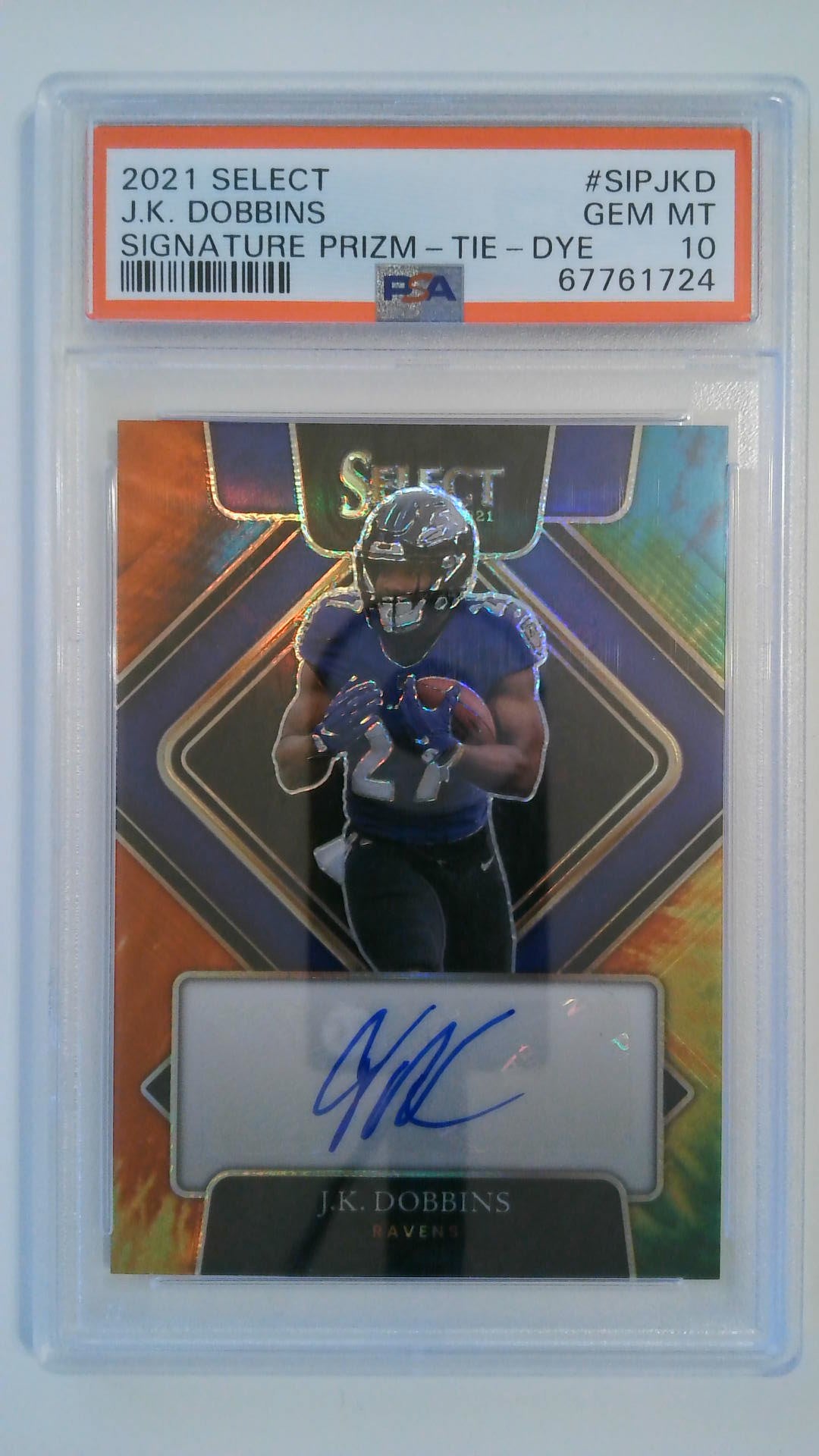 2021 Select Signature Prizm-Tie-Dye 18/25 J.K. Dobbins #SIPJKD PSA 10