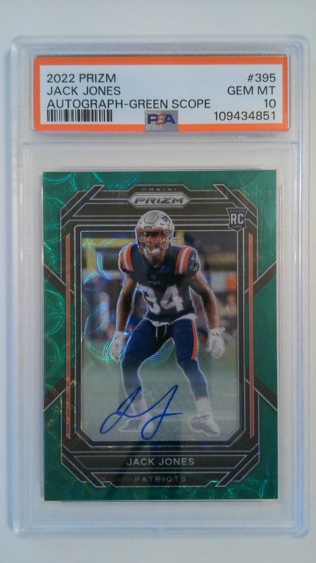 2022 Prizm Autograph - Green Scope 38/75 Jack Jones #395 RC PSA 10