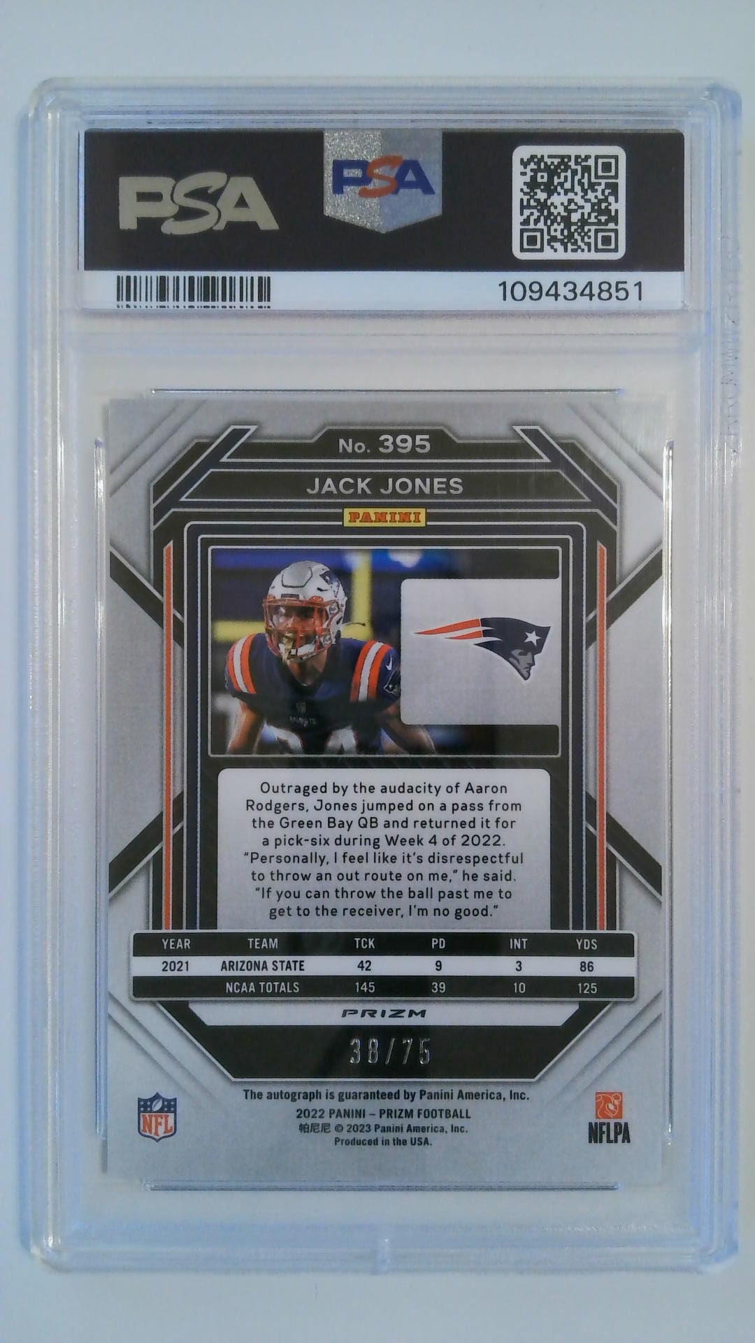2022 Prizm Autograph - Green Scope 38/75 Jack Jones #395 RC PSA 10
