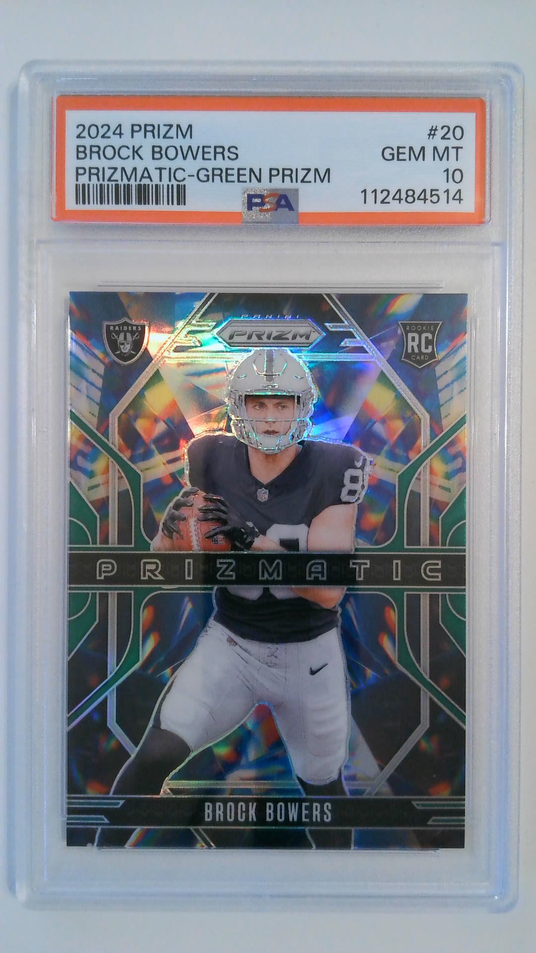 2024 Prizm Prizmatic Green Prizm Brock Bowers #20 RC PSA 10