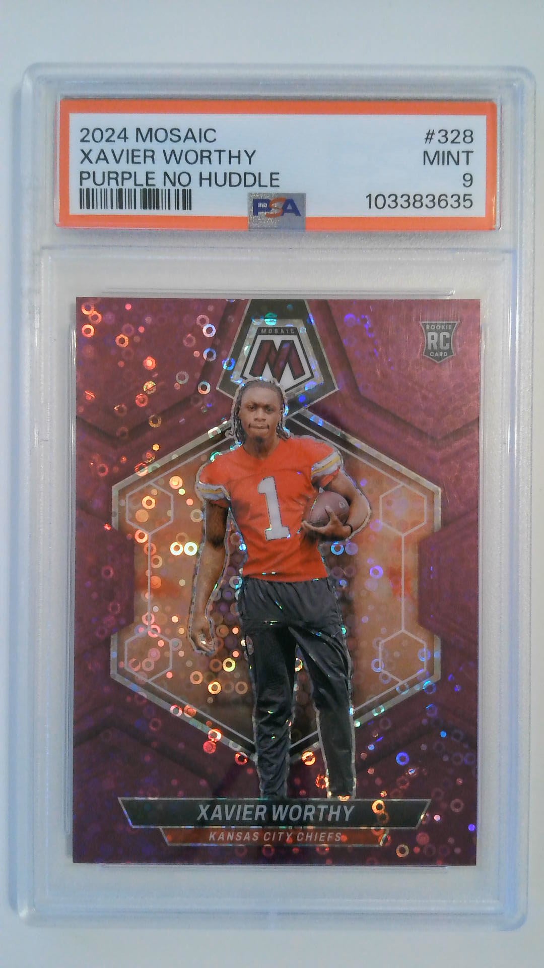 2024 Mosaic Purple No Huddle 46/50 Xavier Worthy #328 RC PSA 9