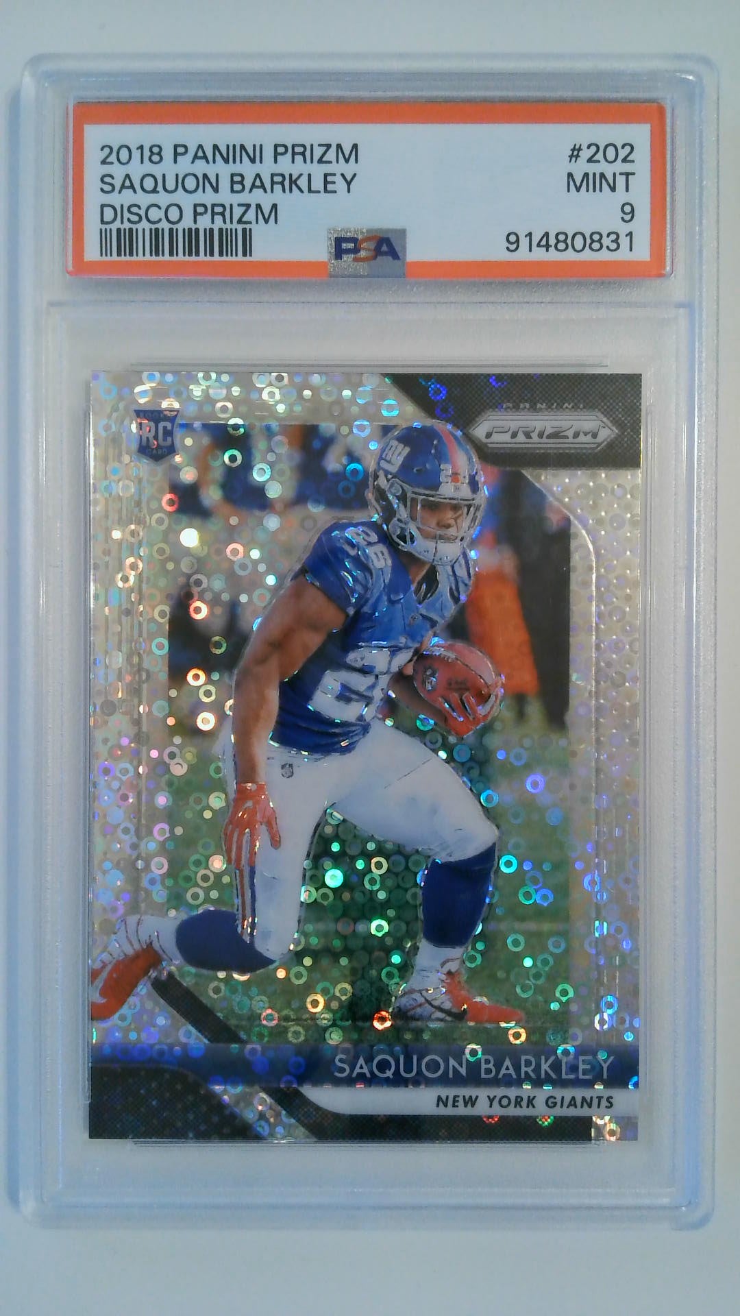 2018 Panini Prizm Disco Prizm Saquon Barkley #202 RC PSA 9