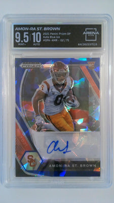 2021 Panini Prizm Draft Picks Auto Blue Ice 02/75 Amon-Ra St. Brown #DPA-AMR RC Arena Club 9.5/10