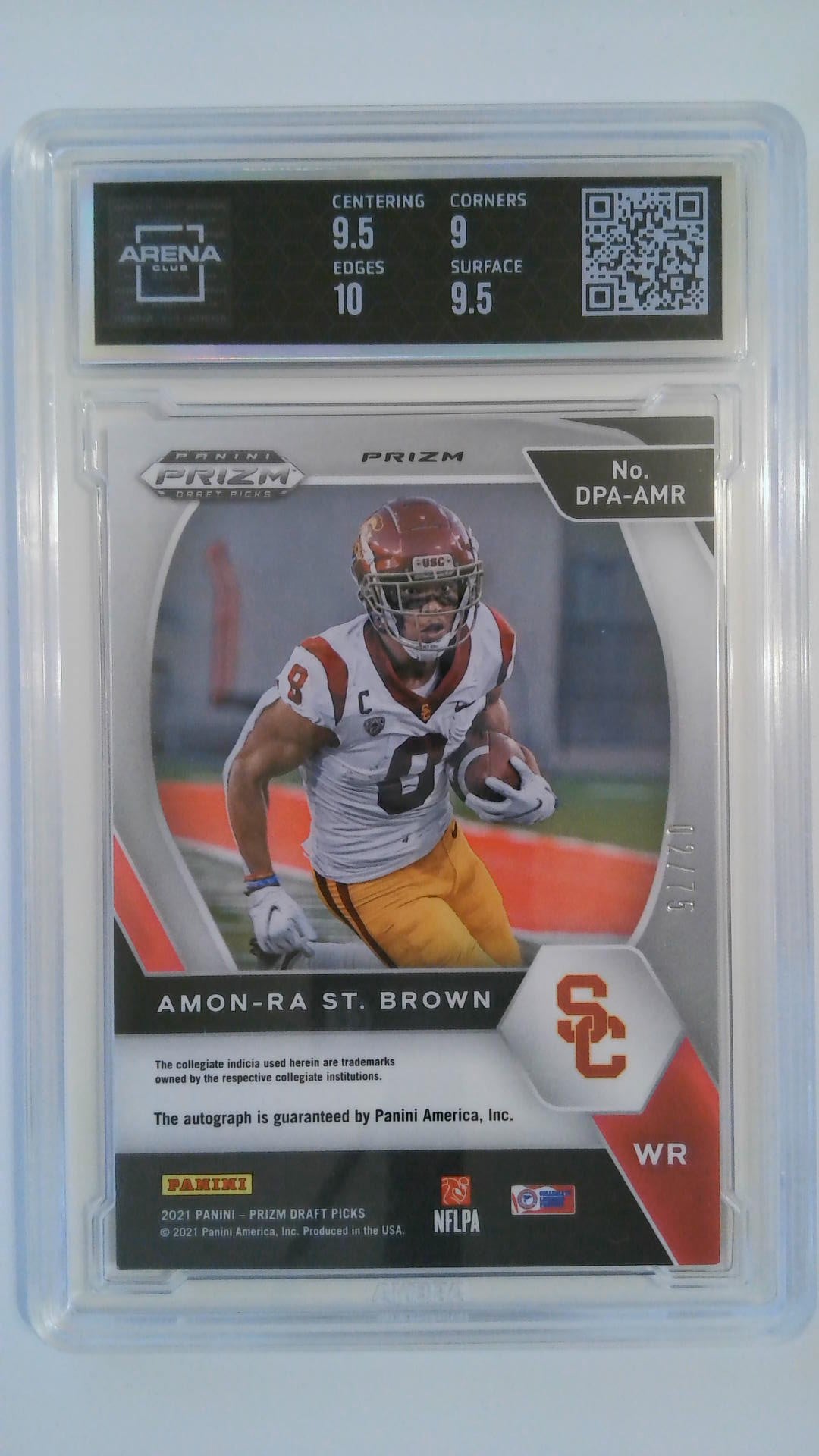2021 Panini Prizm Draft Picks Auto Blue Ice 02/75 Amon-Ra St. Brown #DPA-AMR RC Arena Club 9.5/10