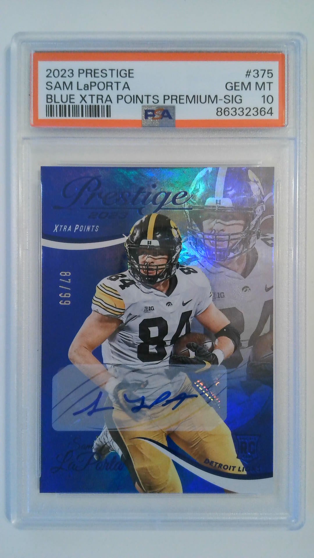2023 Prestige Blue Xtra Points Premium Signature 87/99 Sam LaPorta #375 PSA 10