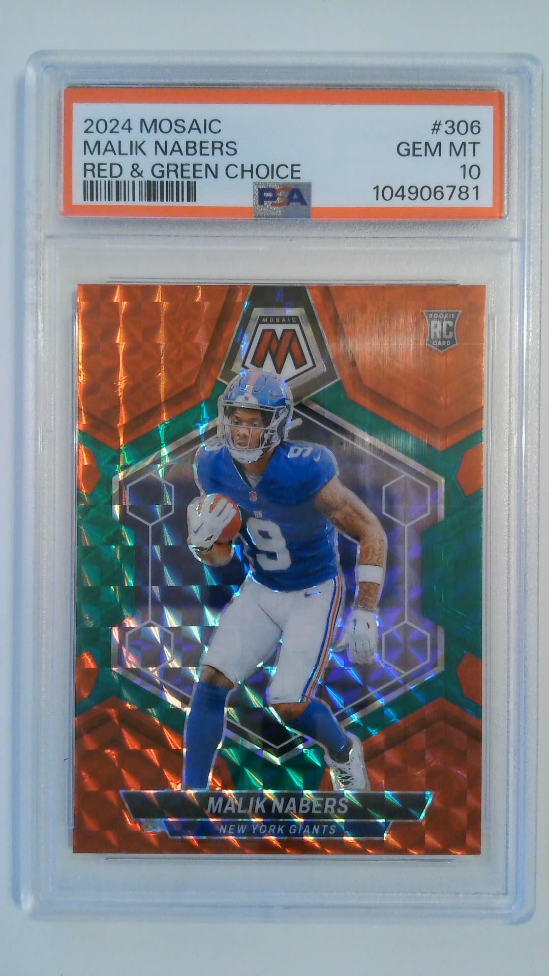 2024 Mosaic Red & Green Choice Malik Nabers #306 RC PSA 10