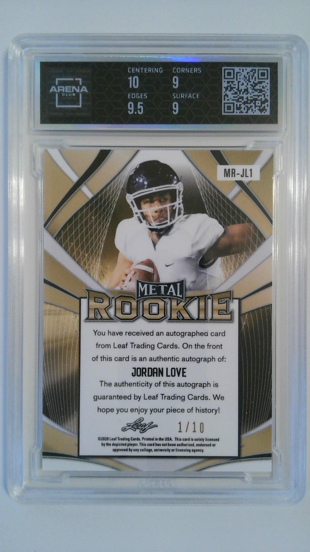 2020 Leaf Metal Rookie Edition Auto Black 01/10 Jordan Love #MR-JL1 Arena Club 9.5/10