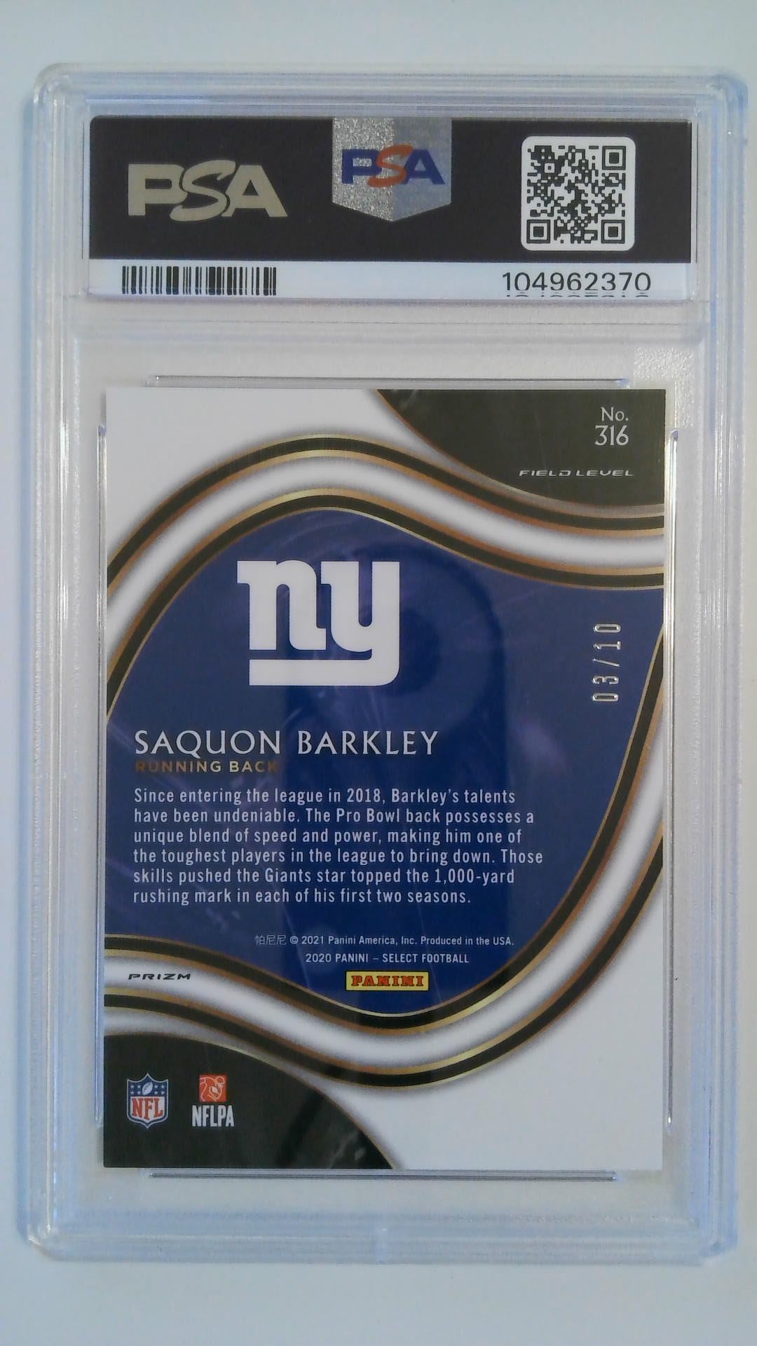 2020 Panini Select Gold Prizm 03/10 Saquon Barkley #316 PSA 10