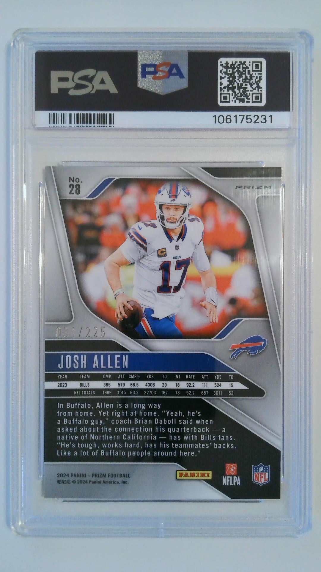 2024 Prizm Purple Ice 001/225 Josh Allen #28 PSA 10