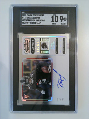 2022 Panini Contenders Autogrpahed Variation Playoff Ticket 16/49 Drake London #115 RC SGC 10/9
