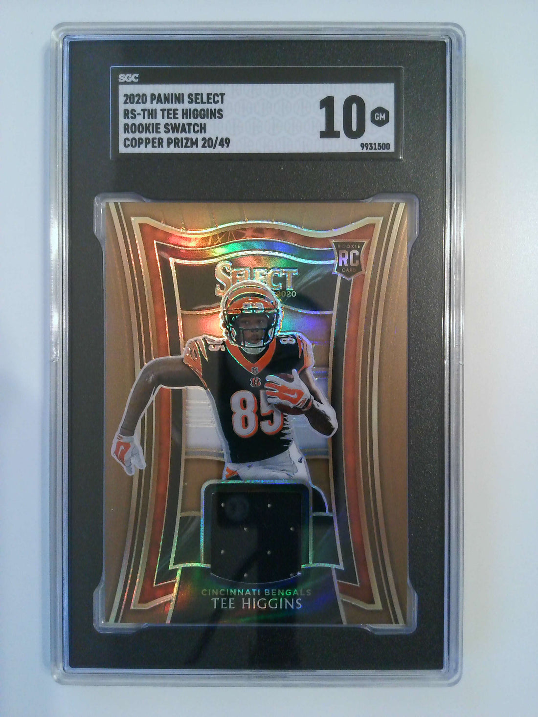 2020 Panini Select Rookie Swatch Copper Prizm 20/49 Tee Higgins #RS-THI RC SGC 10