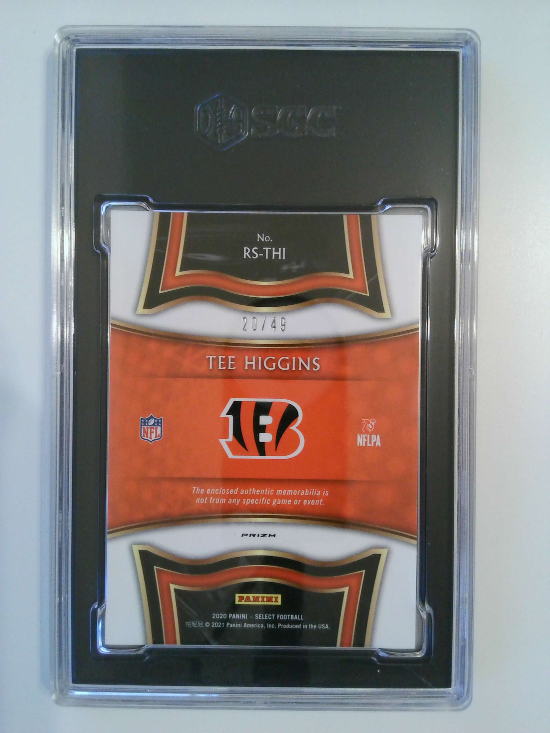 2020 Panini Select Rookie Swatch Copper Prizm 20/49 Tee Higgins #RS-THI RC SGC 10