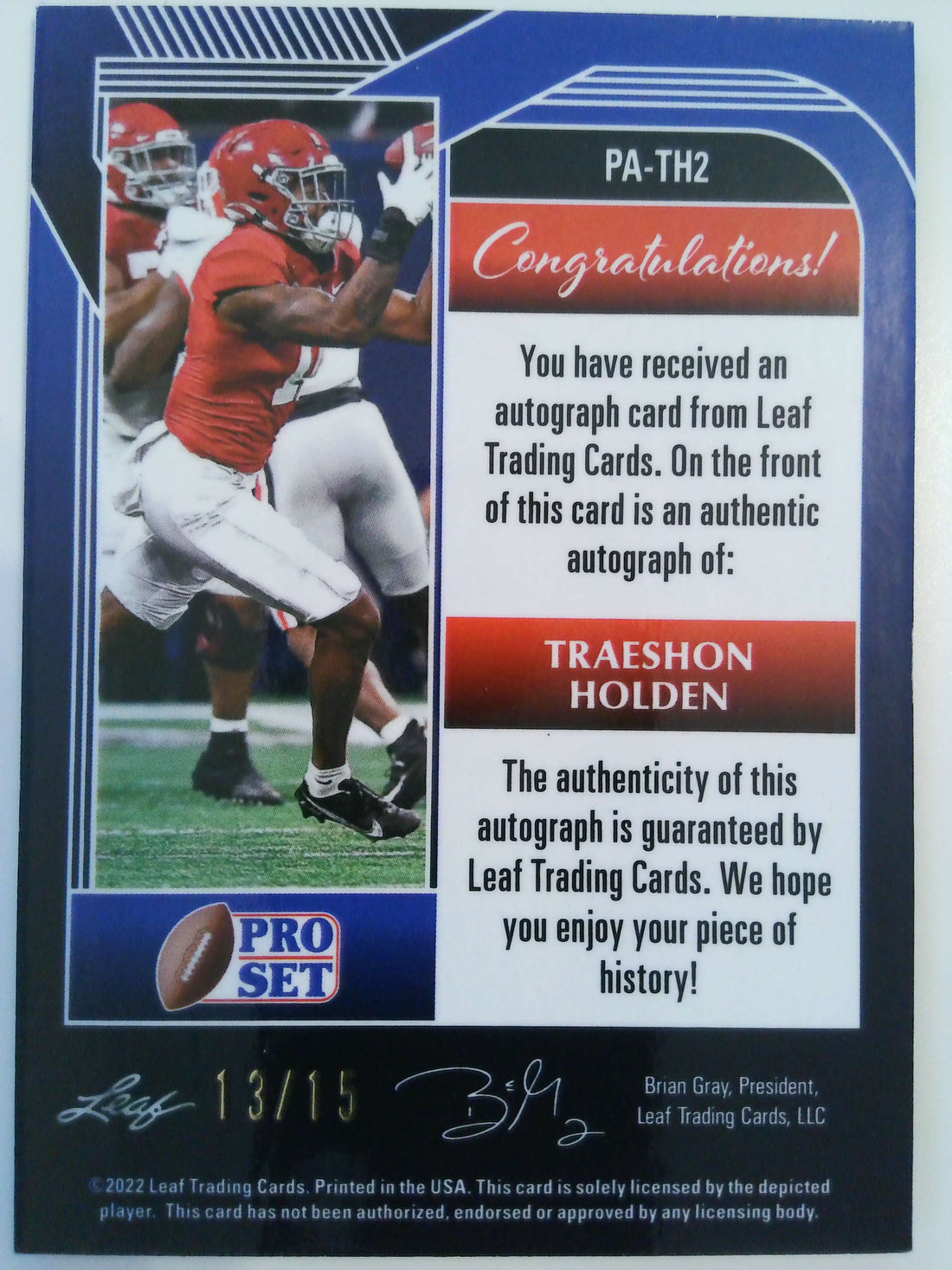 2022 Leaf Pro Set Purple Autograph 13/15 Traeshon Holden #PA-TH2