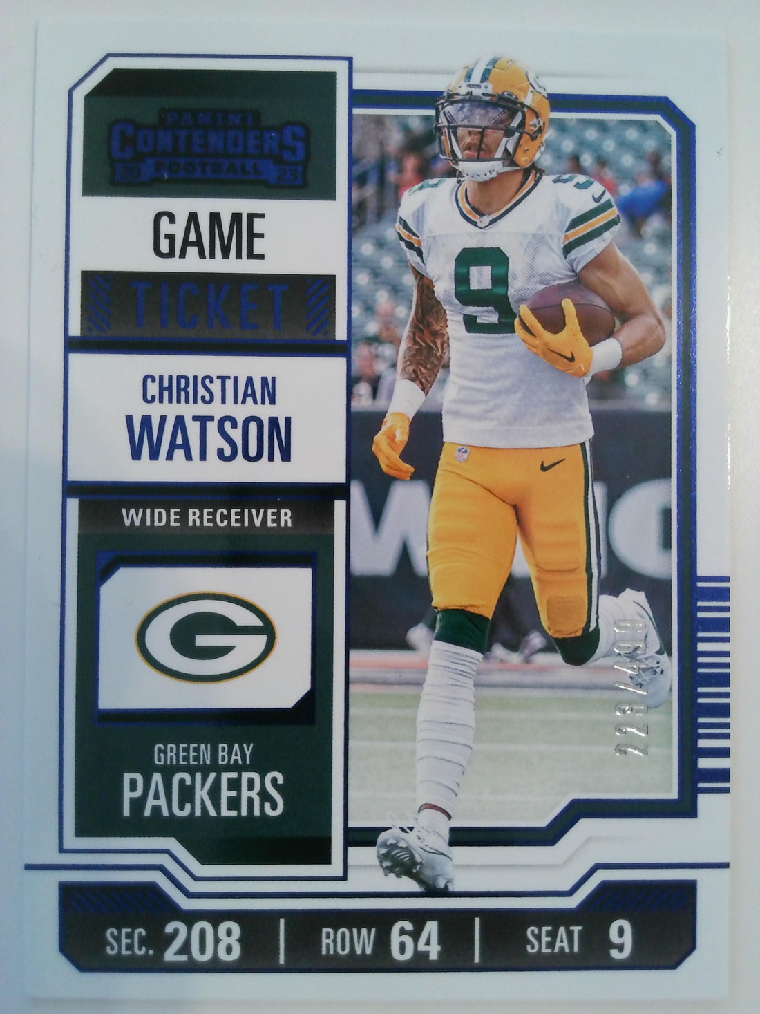 2023 Panini Contenders Game Ticket Blue 223/499 Christian Watson #37
