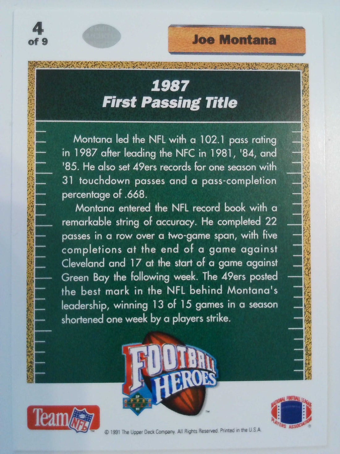 1991 Upper Deck Heroes Joe Montana #4