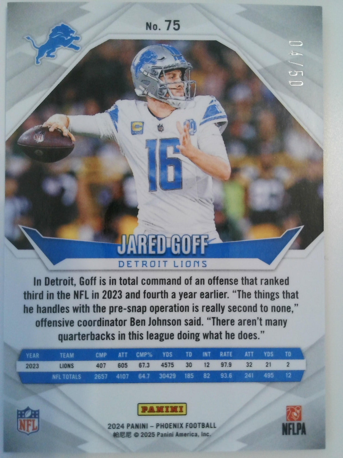 2024 Panini Phoenix Blue 04/50 Jared Goff #75