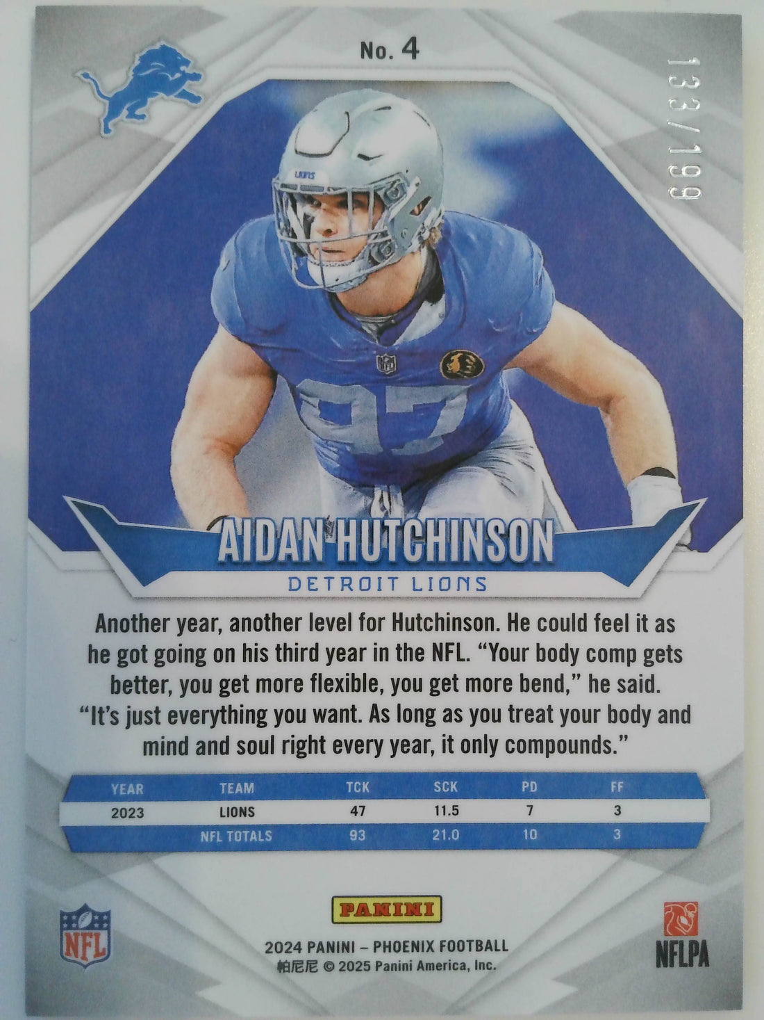2024 Panini Phoenix Green Fade 133/199 Aidan Hutchinson #4